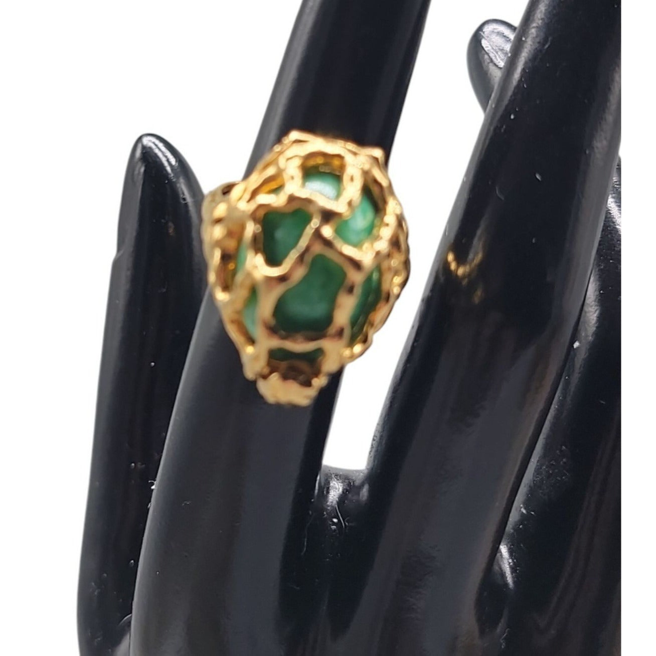 Crown Trifari Caged Faux Gem Ring Rare Find Gold Plated SZ 6 Vintage Changeable