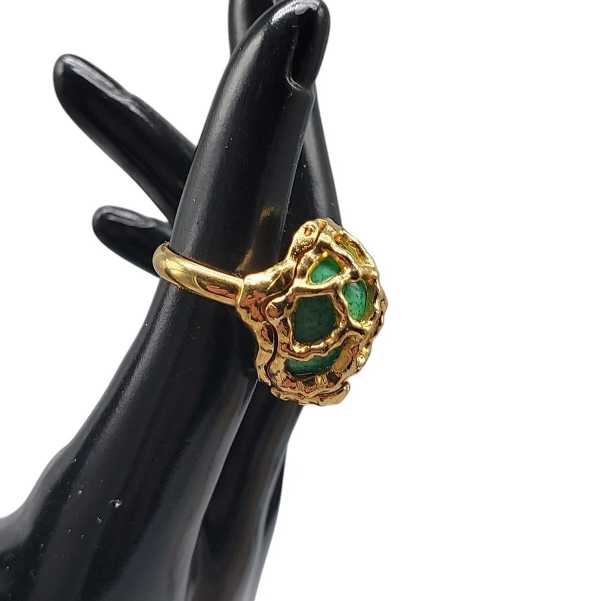Crown Trifari Caged Faux Gem Ring Rare Find Gold Plated SZ 6 Vintage Changeable