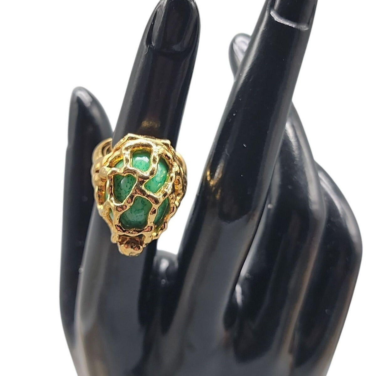 Crown Trifari Caged Faux Gem Ring Rare Find Gold Plated SZ 6 Vintage Changeable