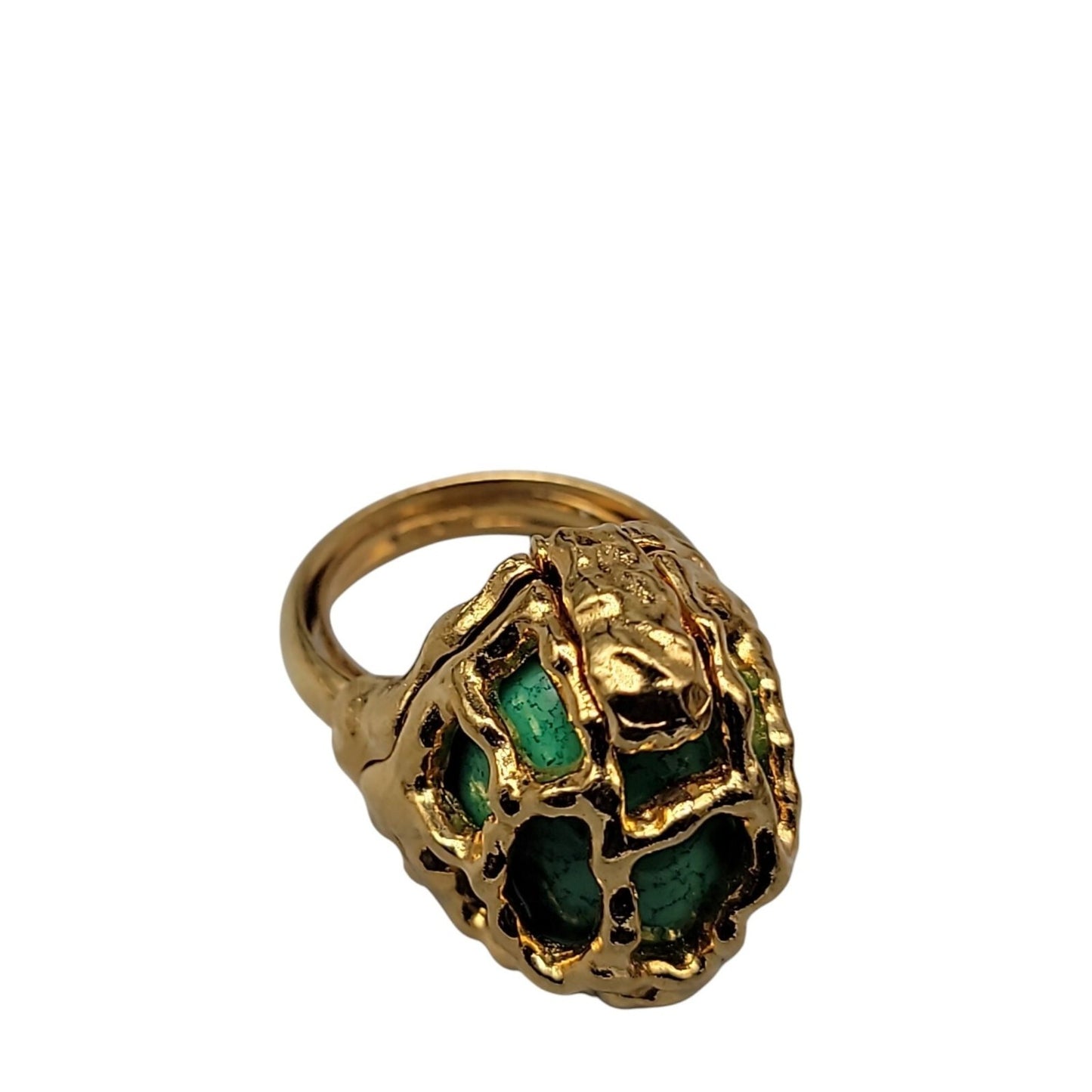Crown Trifari Caged Faux Gem Ring Rare Find Gold Plated SZ 6 Vintage Changeable