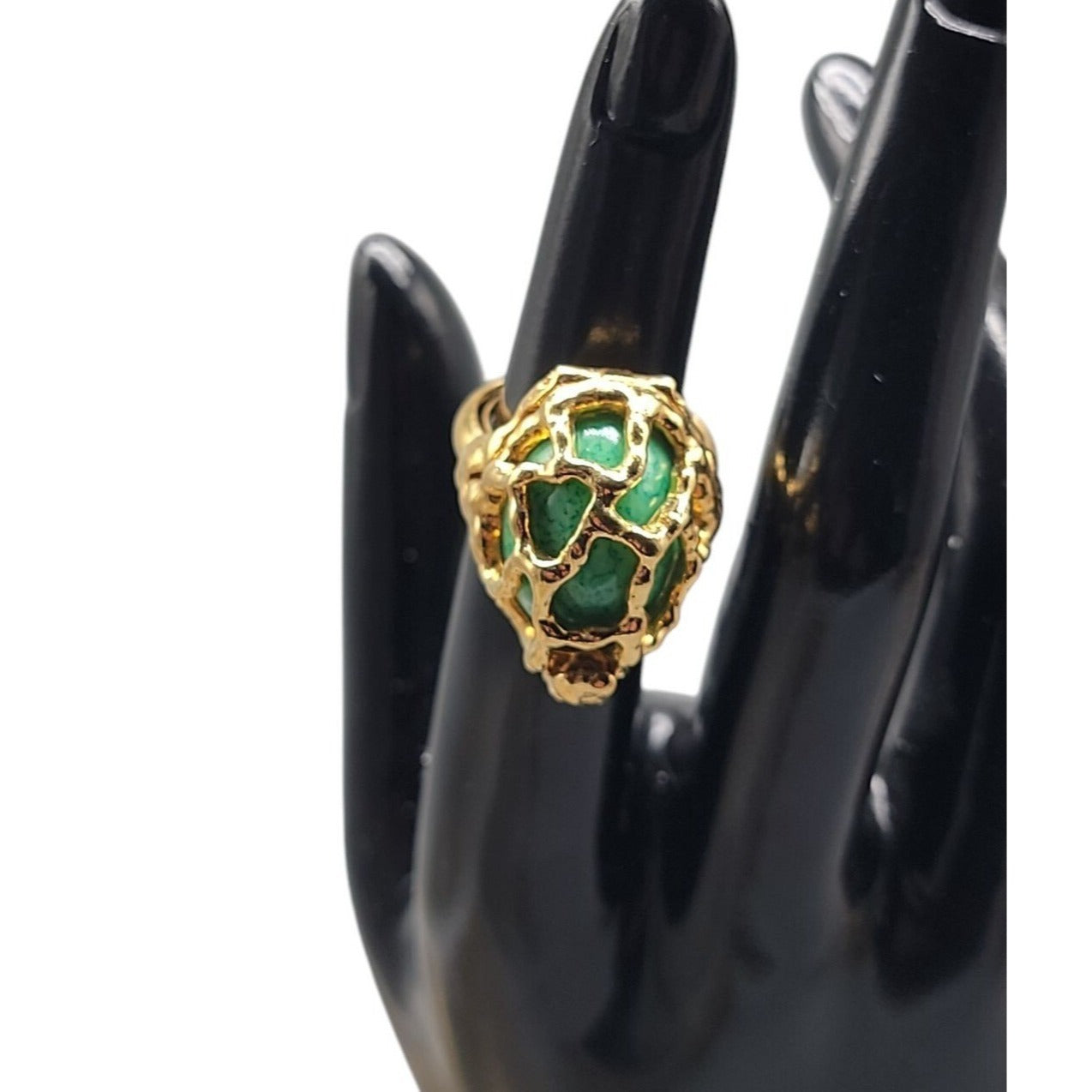Crown Trifari Caged Faux Gem Ring Rare Find Gold Plated SZ 6 Vintage Changeable