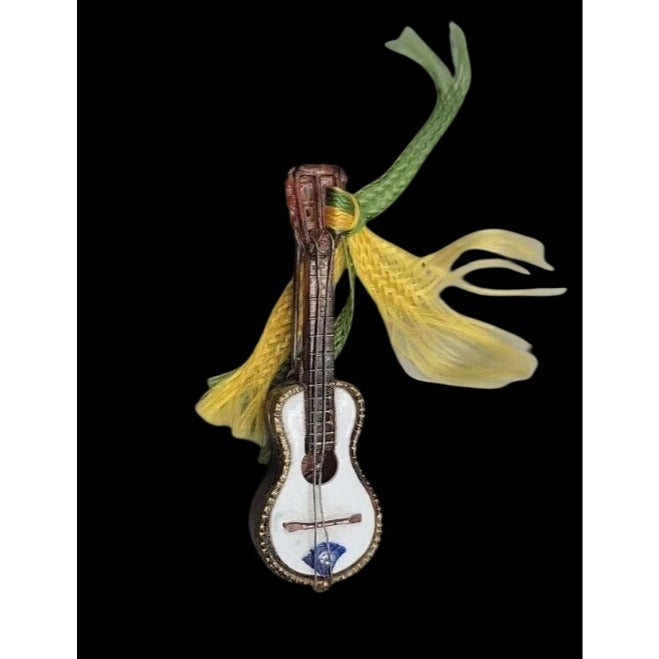 Western Germany Guitar Brooch Vintage Gemstone Accent Celluloid Handmade Pin