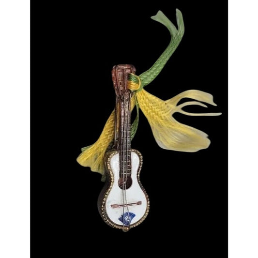 Western Germany Guitar Brooch Vintage Gemstone Accent Celluloid Handmade Pin