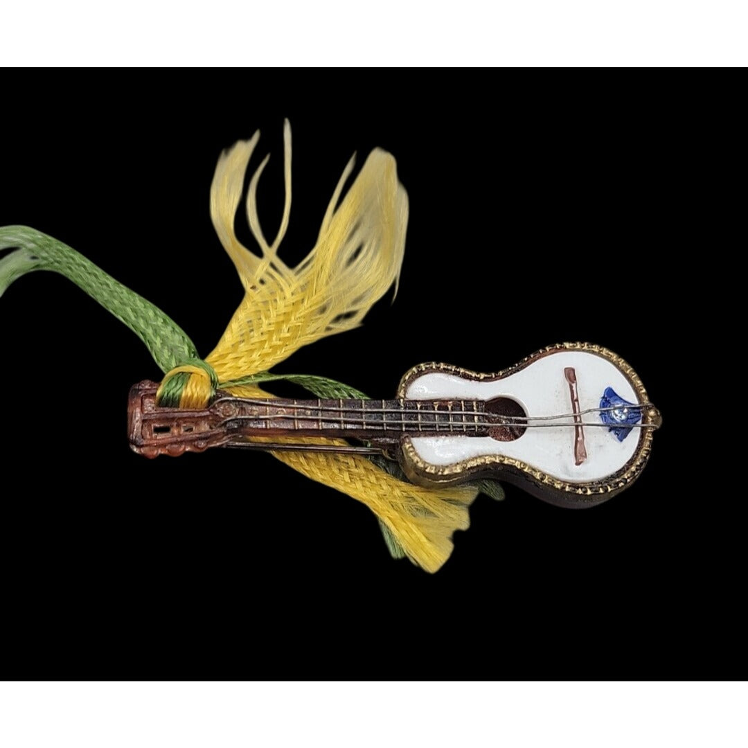 Western Germany Guitar Brooch Vintage Gemstone Accent Celluloid Handmade Pin