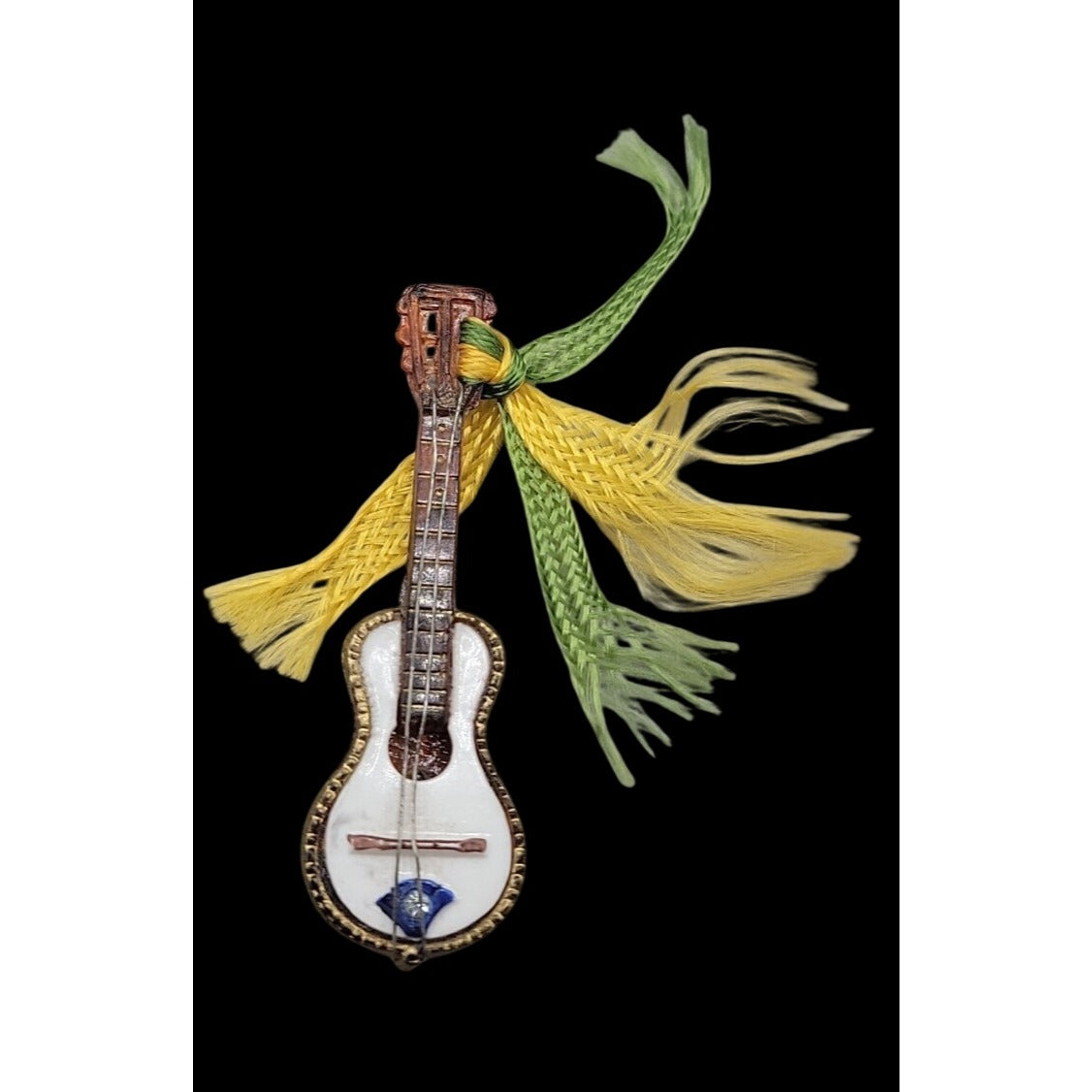 Western Germany Guitar Brooch Vintage Gemstone Accent Celluloid Handmade Pin