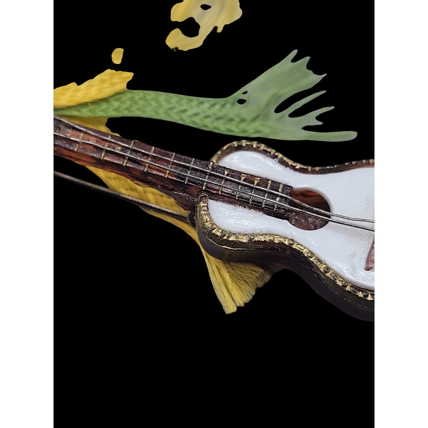Western Germany Guitar Brooch Vintage Gemstone Accent Celluloid Handmade Pin