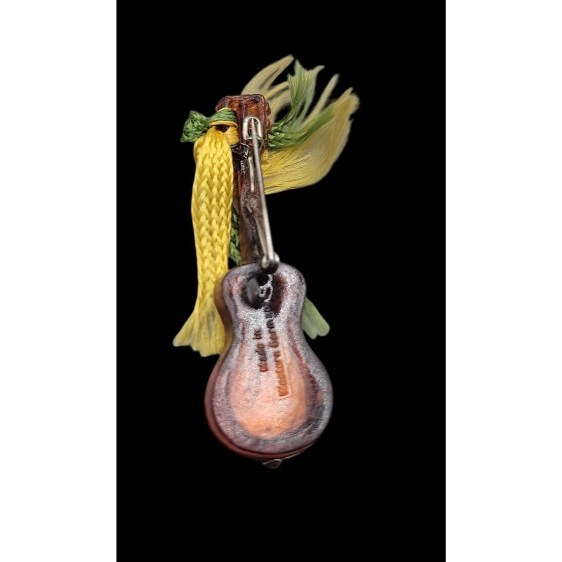 Western Germany Guitar Brooch Vintage Gemstone Accent Celluloid Handmade Pin