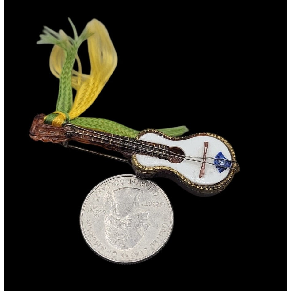 Western Germany Guitar Brooch Vintage Gemstone Accent Celluloid Handmade Pin