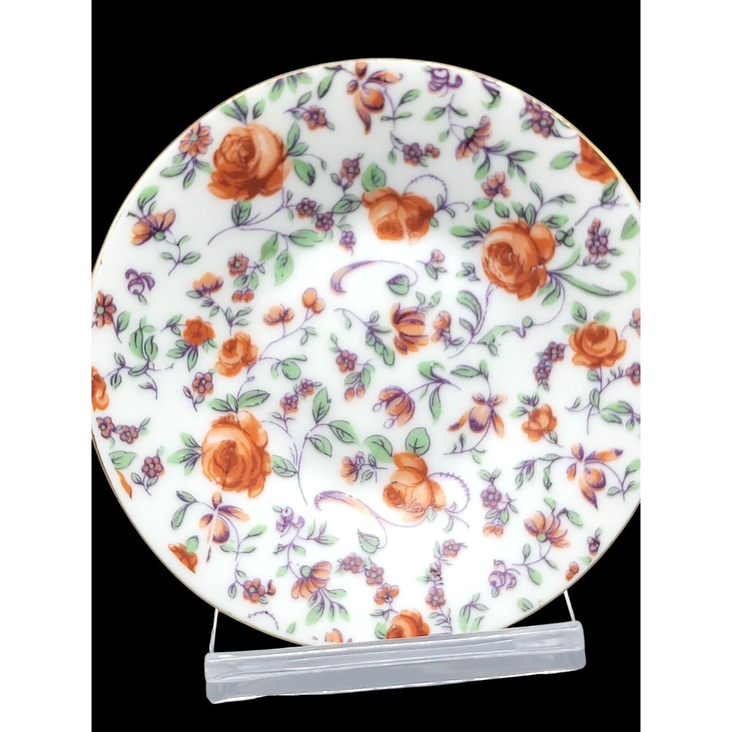 Norcrest Japan Orange Rose Chintz Demitasse Cup & Saucer Gold Gild Handle CF-351