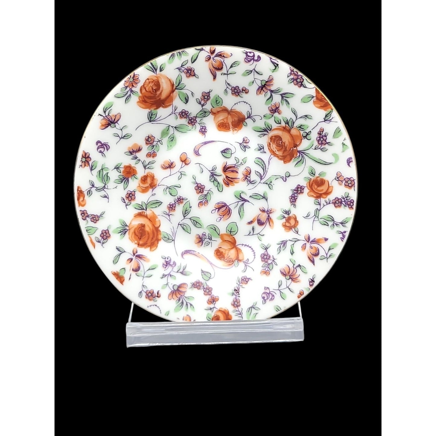 Norcrest Japan Orange Rose Chintz Demitasse Cup & Saucer Gold Gild Handle CF-351