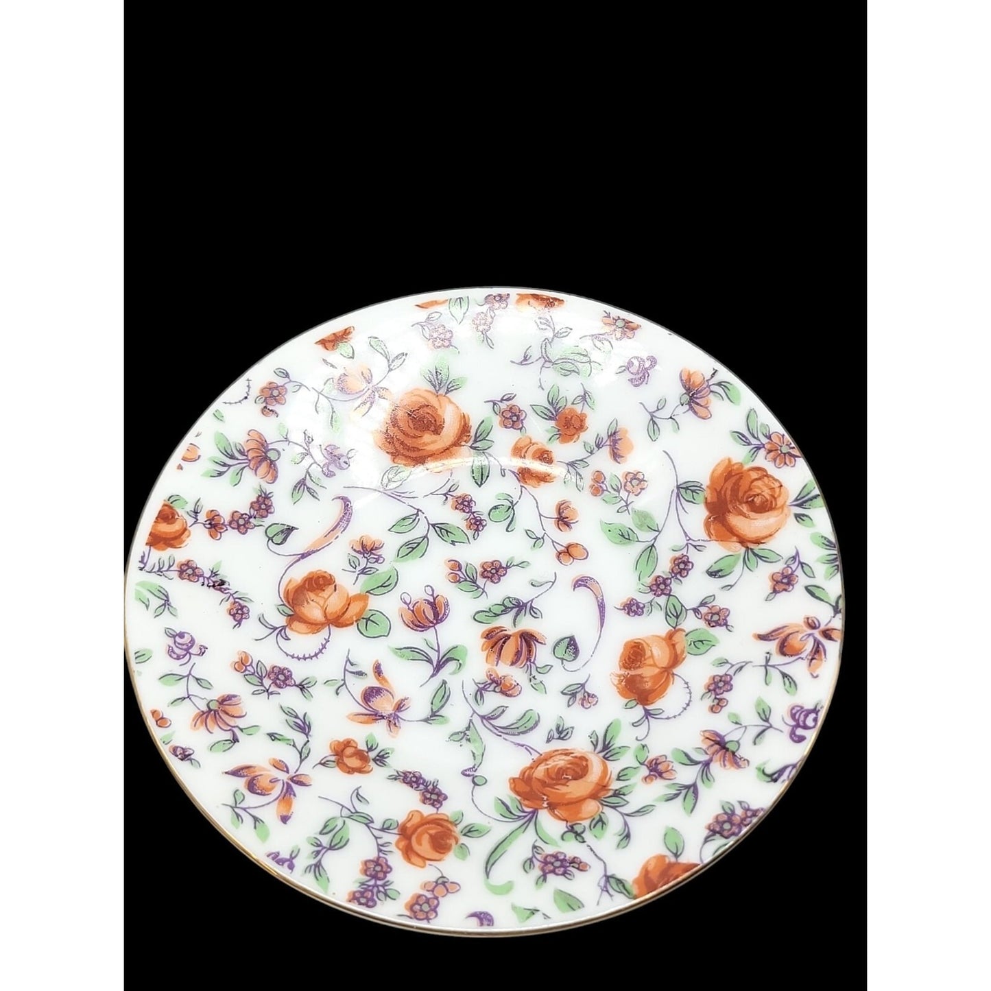 Norcrest Japan Orange Rose Chintz Demitasse Cup & Saucer Gold Gild Handle CF-351