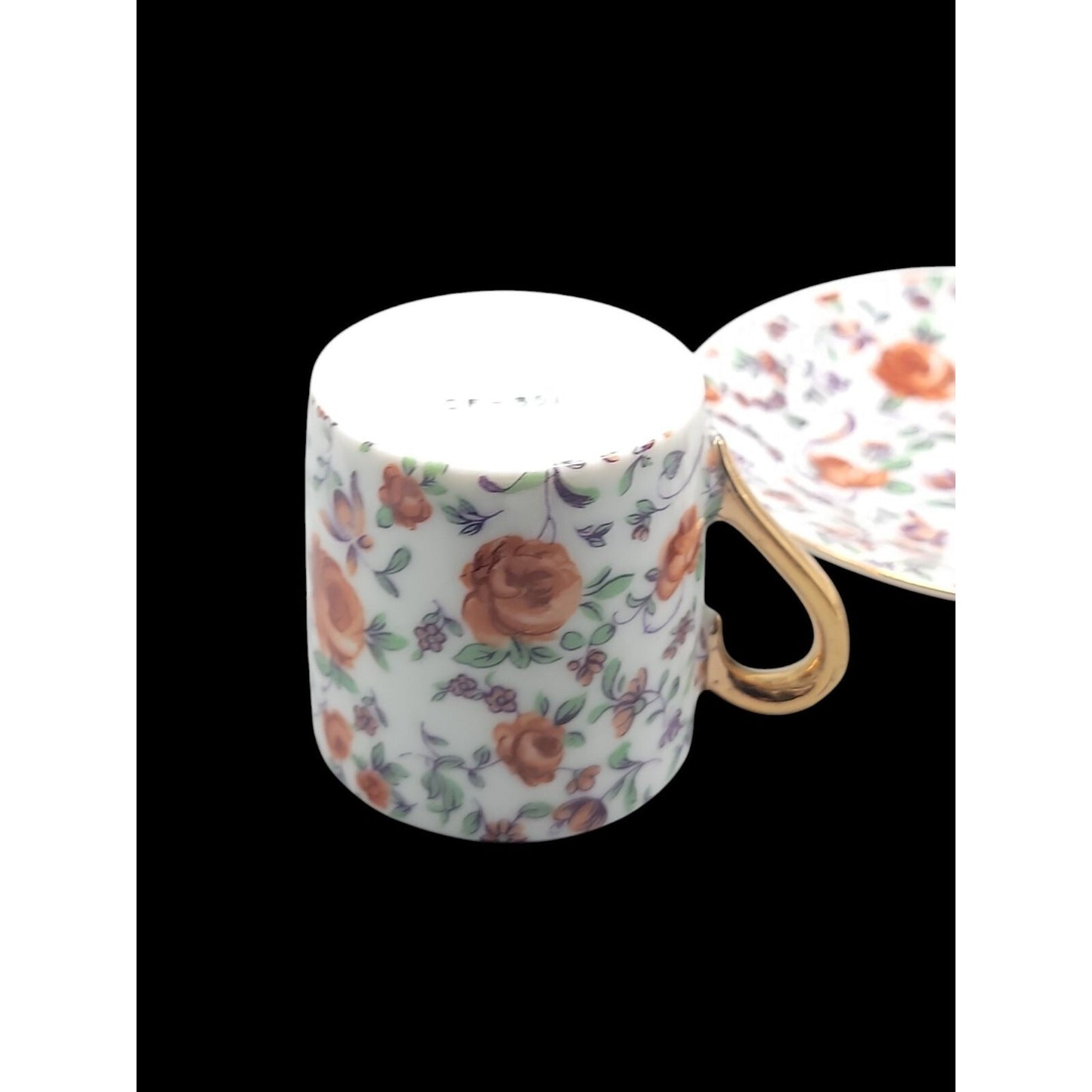 Norcrest Japan Orange Rose Chintz Demitasse Cup & Saucer Gold Gild Handle CF-351