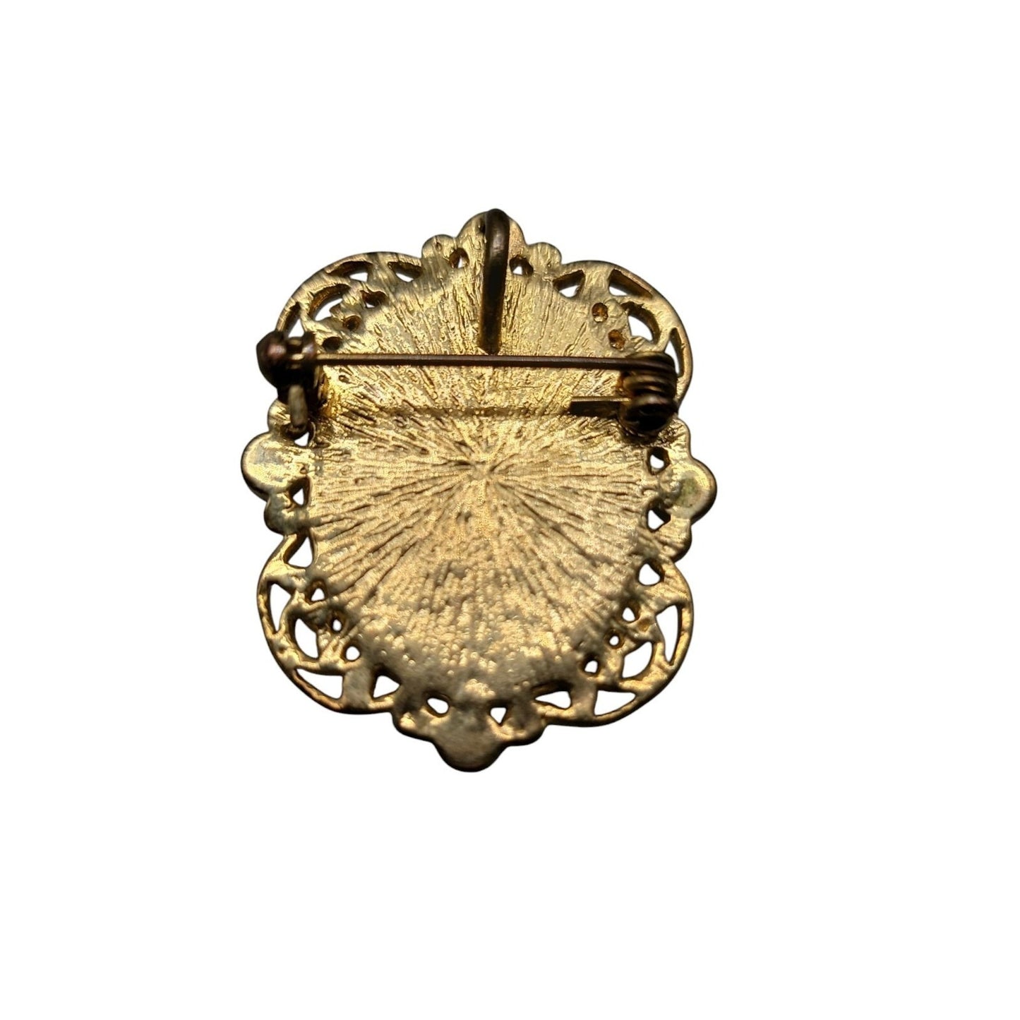 Faux Cameo Brooch Pendant Vintage Gold Tone Frame Ponytail Rhinestone Accents