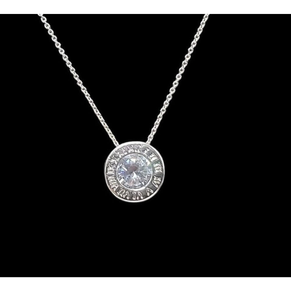 Roman Numeral Crystal Pendant Necklace White Gold Plated Sparkling Center 17"