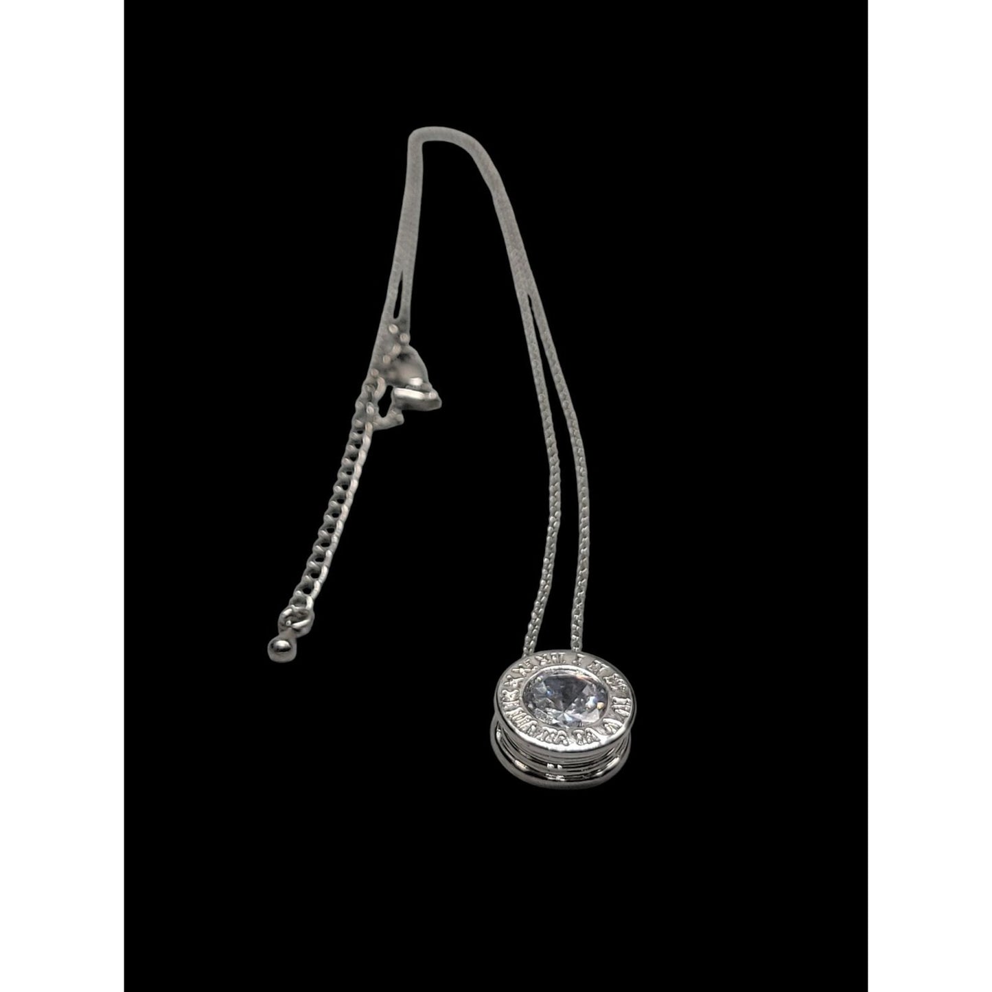 Roman Numeral Crystal Pendant Necklace White Gold Plated Sparkling Center 17"