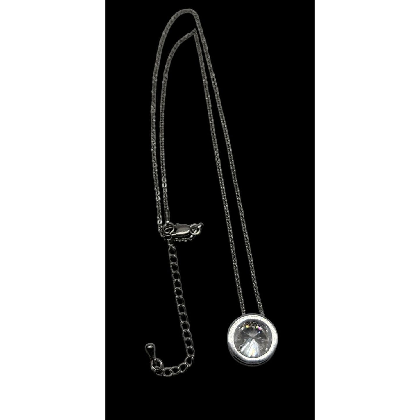 Roman Numeral Crystal Pendant Necklace White Gold Plated Sparkling Center 17"