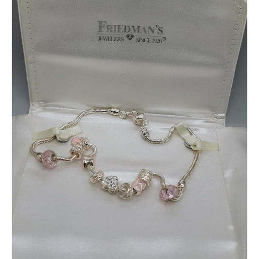 Friedmans Jewelers Breast Cancer Slide Necklace Silver Tone Charm Bead 18" Chain
