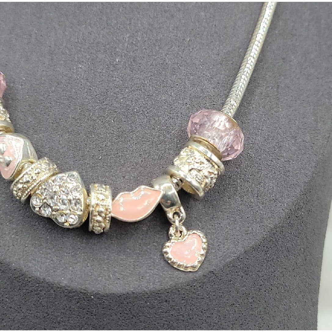 Friedmans Jewelers Breast Cancer Slide Necklace Silver Tone Charm Bead 18" Chain
