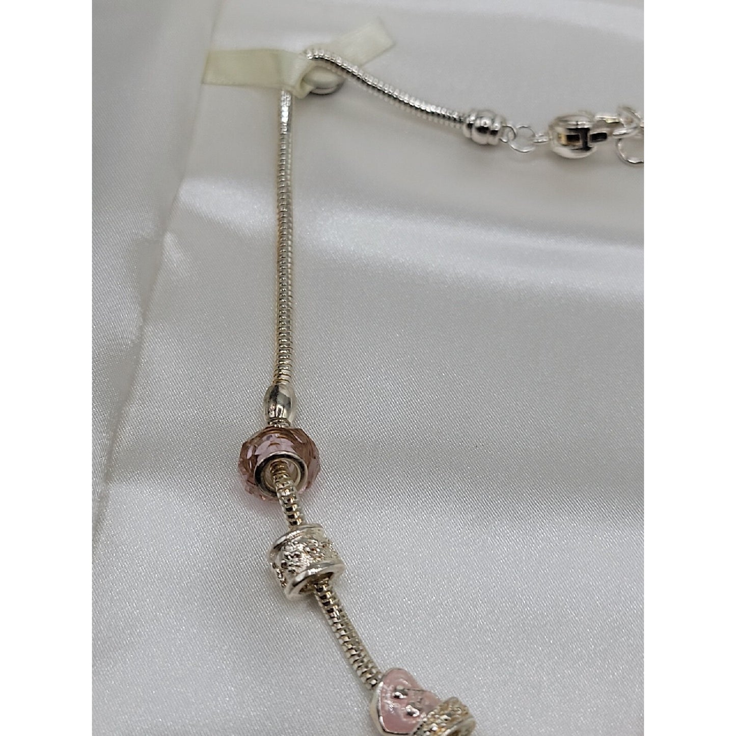 Friedmans Jewelers Breast Cancer Slide Necklace Silver Tone Charm Bead 18" Chain
