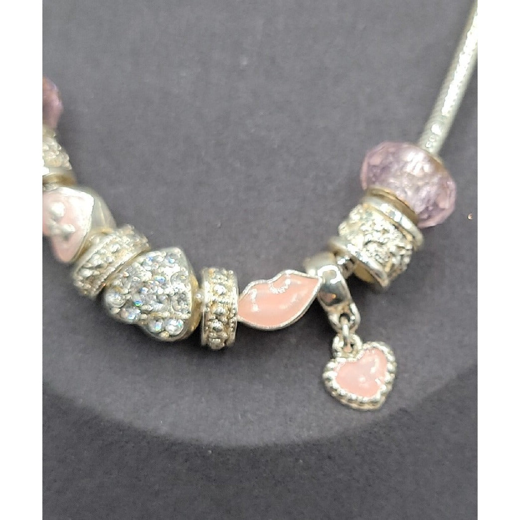 Friedmans Jewelers Breast Cancer Slide Necklace Silver Tone Charm Bead 18" Chain