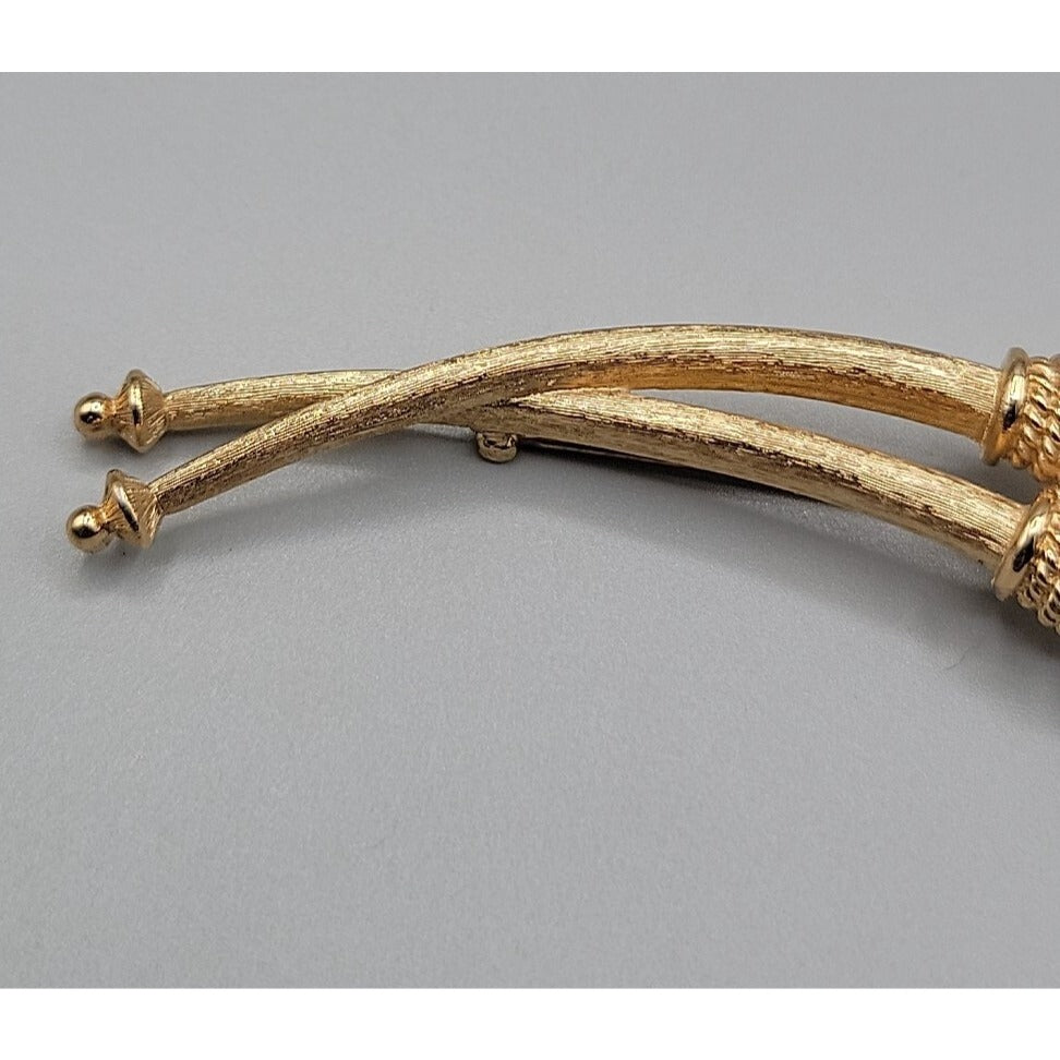 Monet Gold Plated Wheat Stalk Brooch 1960s Textured Gold Finish