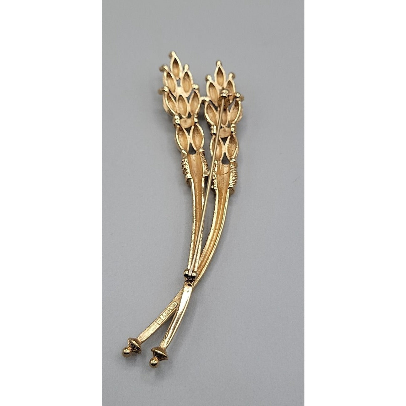 Monet Gold Plated Wheat Stalk Brooch 1960s Textured Gold Finish