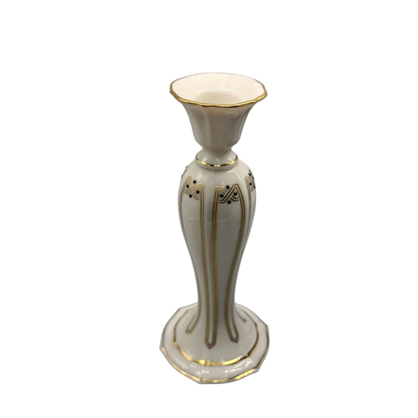 Lenox Vanguard Collection Candle Holder Art Nouveau Style Cream Gold Black 7.5"
