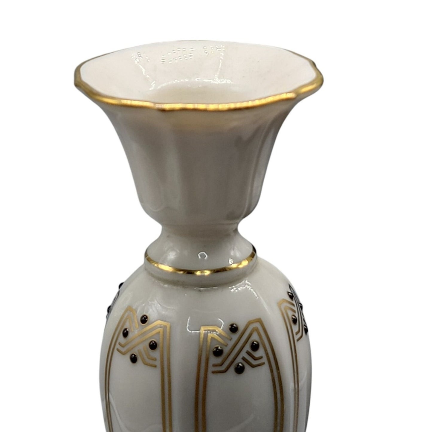 Lenox Vanguard Collection Candle Holder Art Nouveau Style Cream Gold Black 7.5"