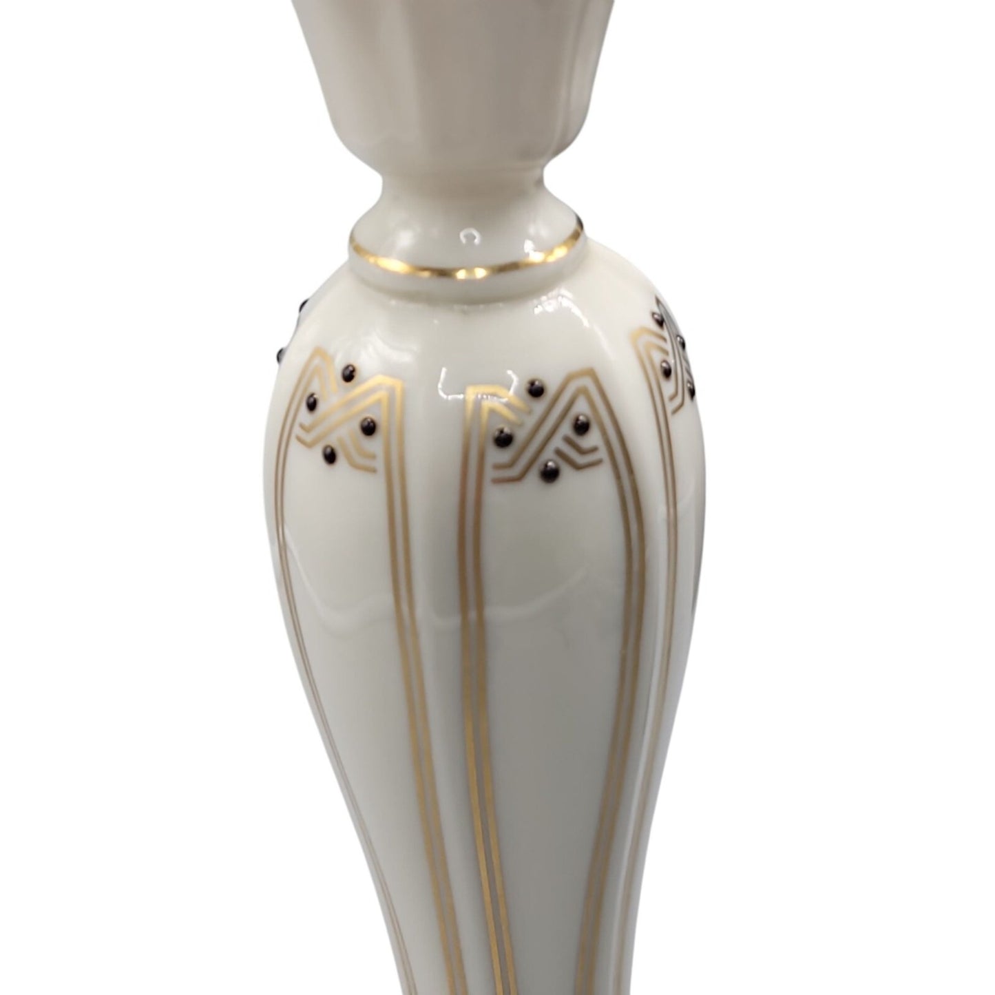 Lenox Vanguard Collection Candle Holder Art Nouveau Style Cream Gold Black 7.5"