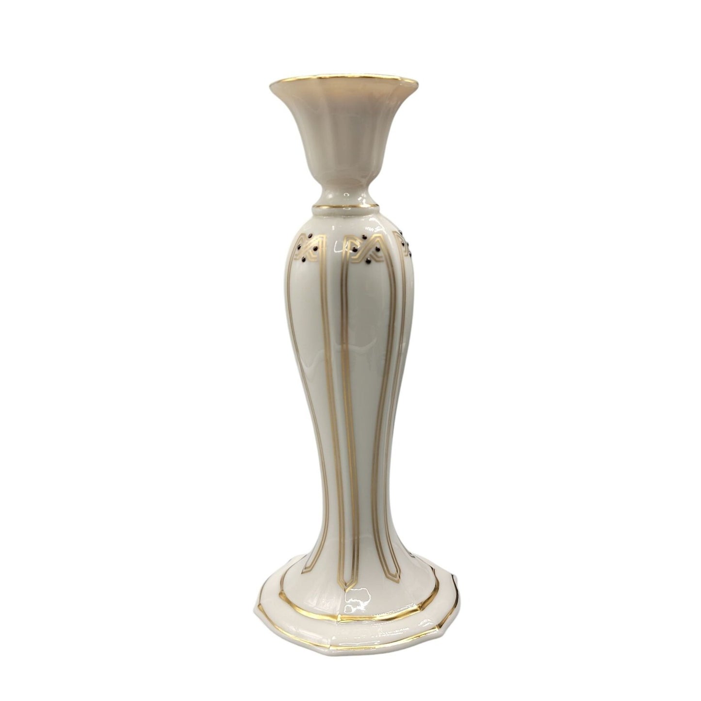 Lenox Vanguard Collection Candle Holder Art Nouveau Style Cream Gold Black 7.5"