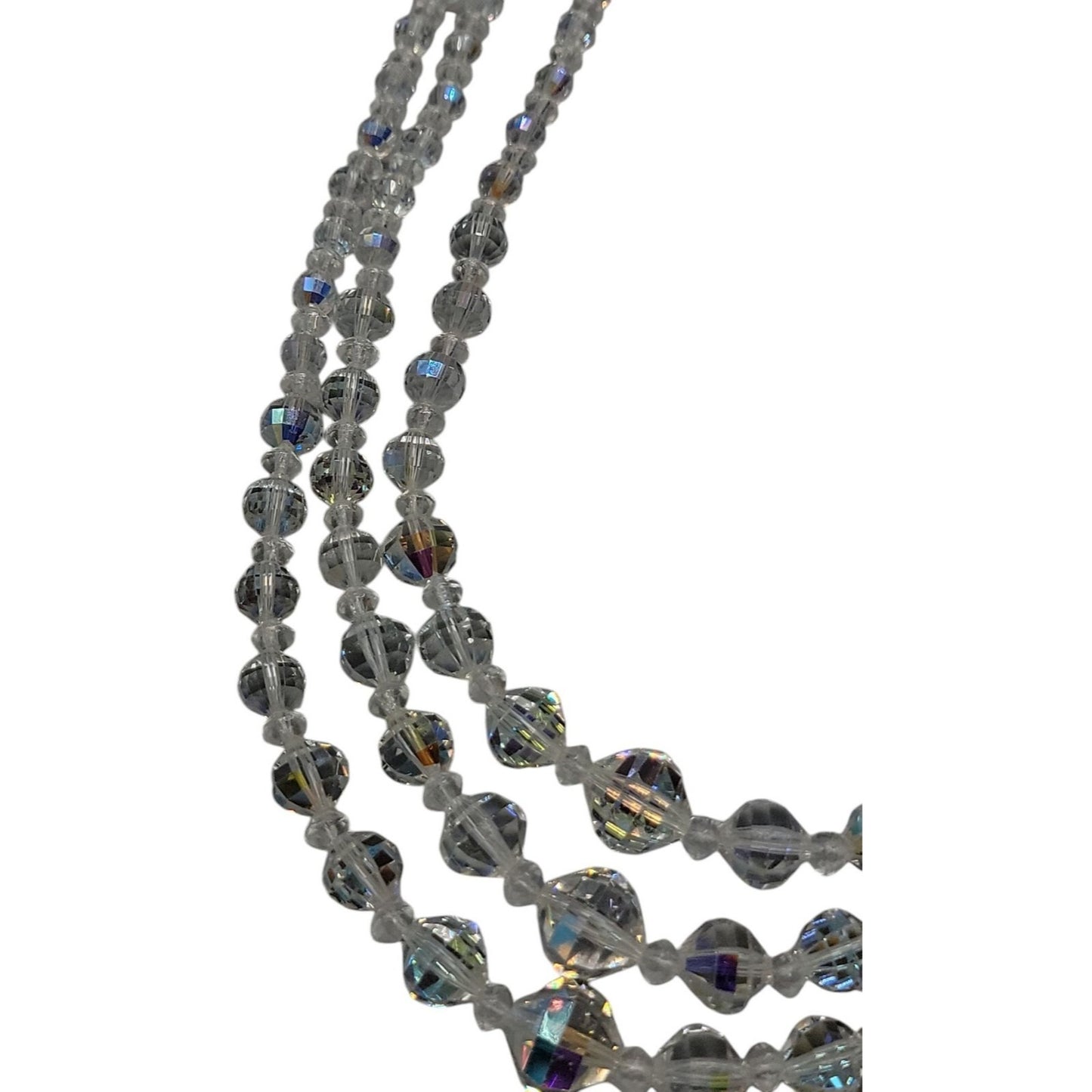 Multistrand Aurora Borealis Choker Necklace Glass Graduated 16" Beaded Chain