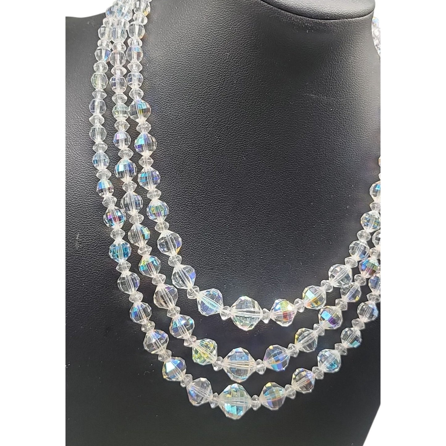 Multistrand Aurora Borealis Choker Necklace Glass Graduated 16" Beaded Chain