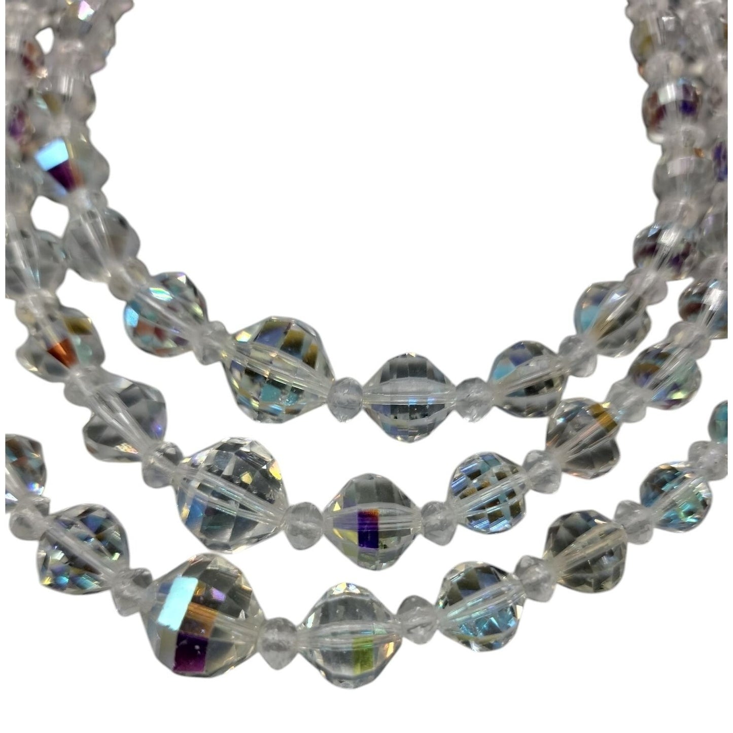 Multistrand Aurora Borealis Choker Necklace Glass Graduated 16" Beaded Chain