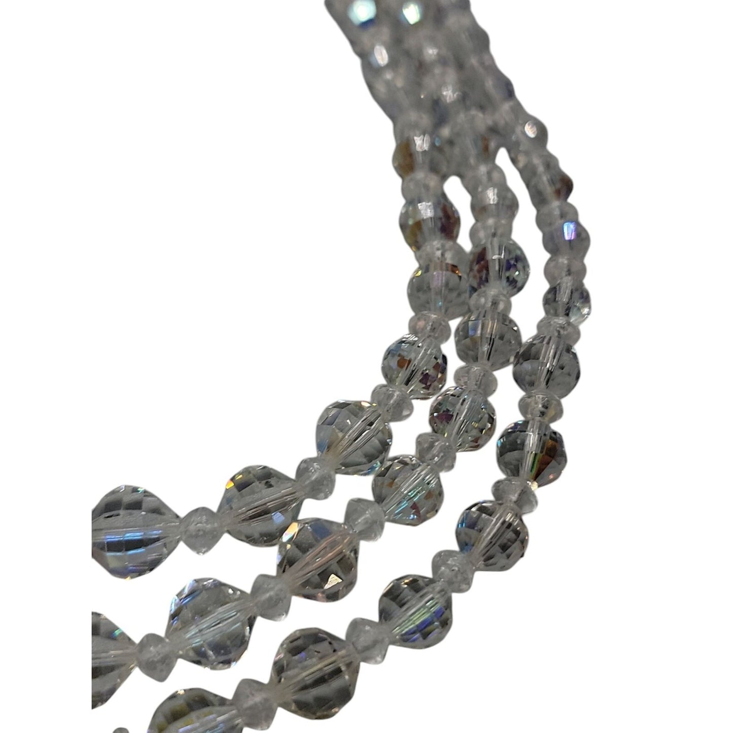 Multistrand Aurora Borealis Choker Necklace Glass Graduated 16" Beaded Chain