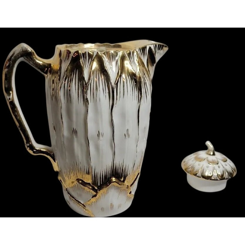Antique Hutschenreuther Art Department Pitcher 22k Gold Gilded 6.5" Mold 001