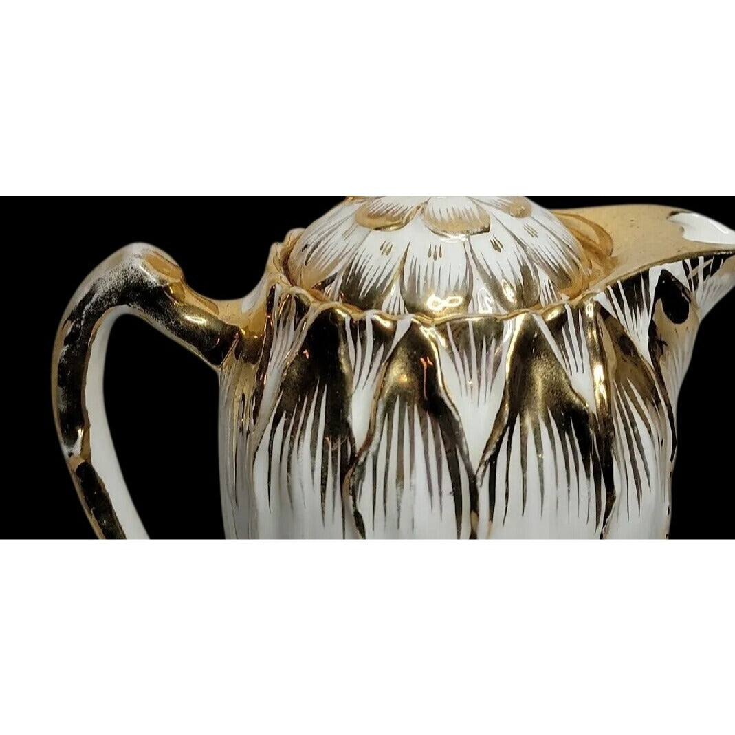 Antique Hutschenreuther Art Department Pitcher 22k Gold Gilded 6.5" Mold 001