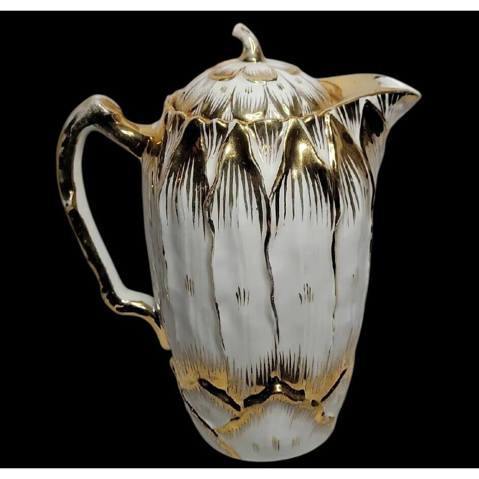 Antique Hutschenreuther Art Department Pitcher 22k Gold Gilded 6.5" Mold 001
