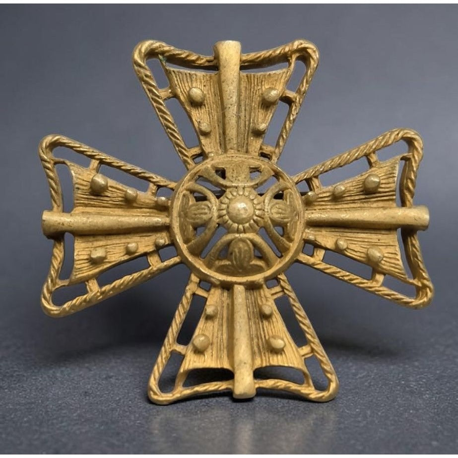 Vintage St. John Style Gold Tone Maltese Cross Brooch Pendant Statement Pin
