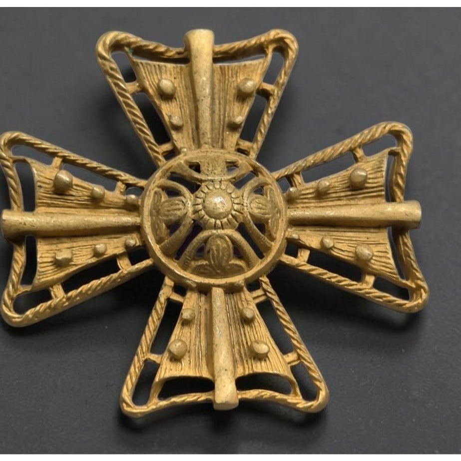 Vintage St. John Style Gold Tone Maltese Cross Brooch Pendant Statement Pin