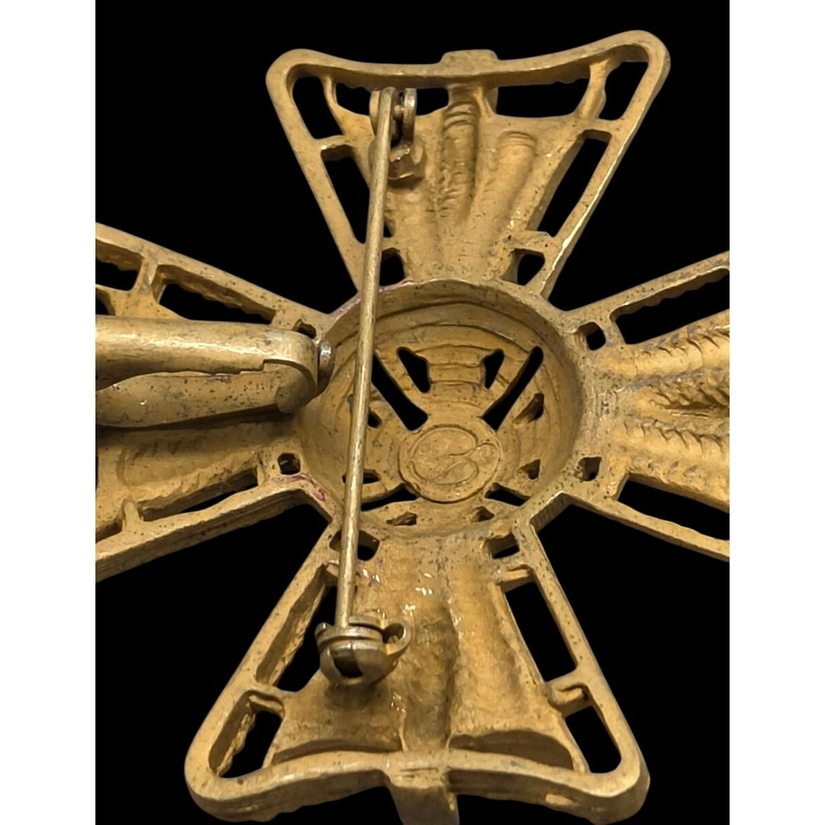 Vintage St. John Style Gold Tone Maltese Cross Brooch Pendant Statement Pin