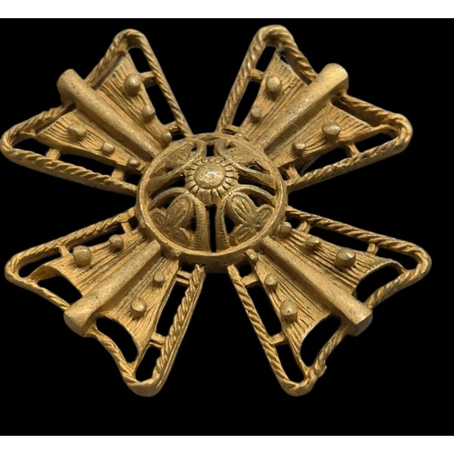 Vintage St. John Style Gold Tone Maltese Cross Brooch Pendant Statement Pin