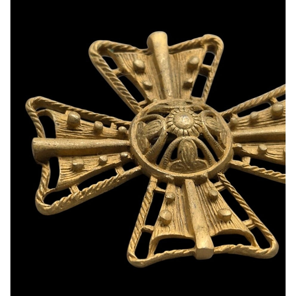 Vintage St. John Style Gold Tone Maltese Cross Brooch Pendant Statement Pin