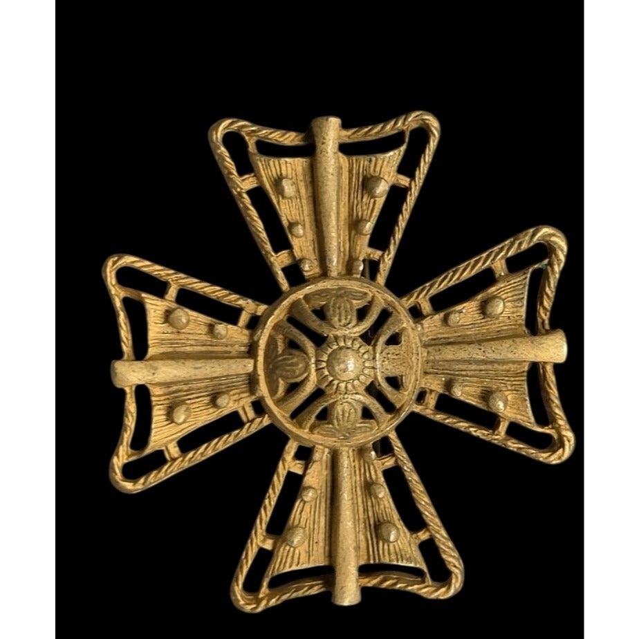 Vintage St. John Style Gold Tone Maltese Cross Brooch Pendant Statement Pin