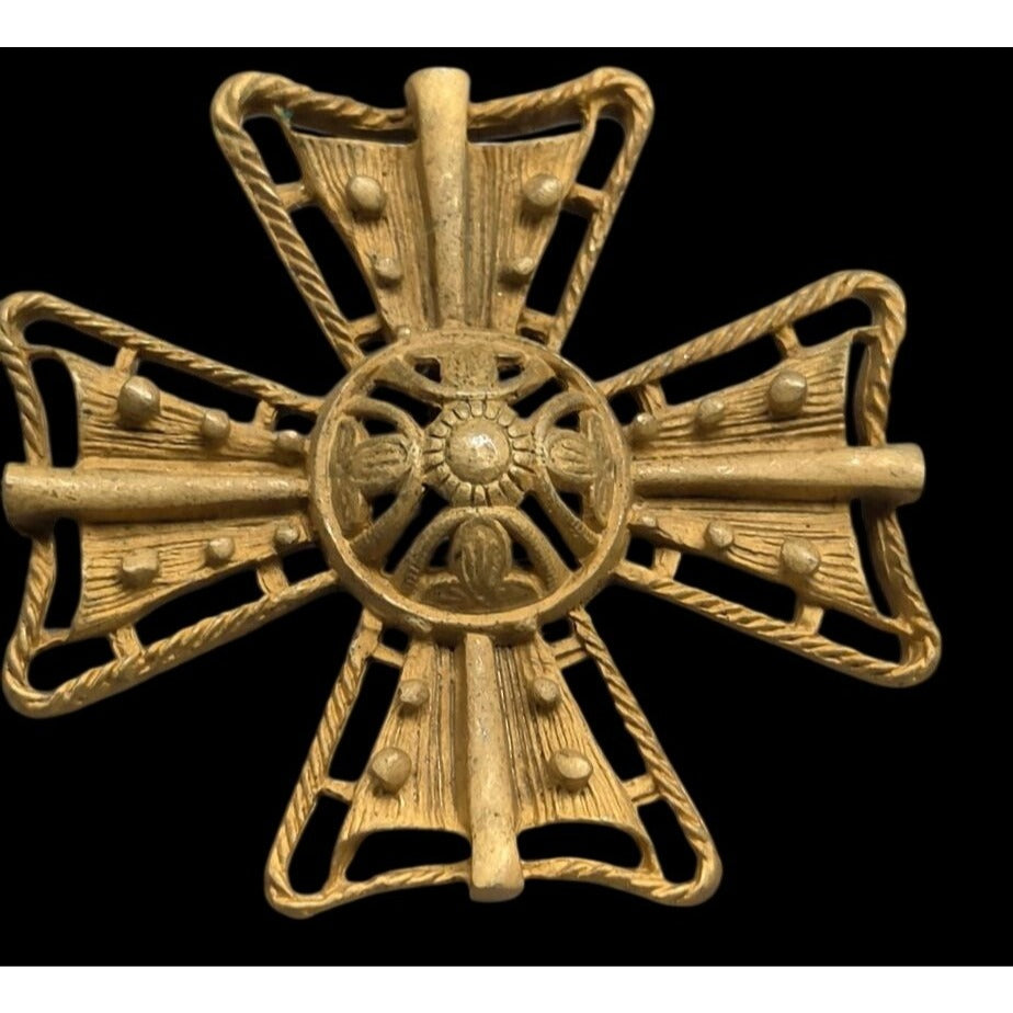 Vintage St. John Style Gold Tone Maltese Cross Brooch Pendant Statement Pin