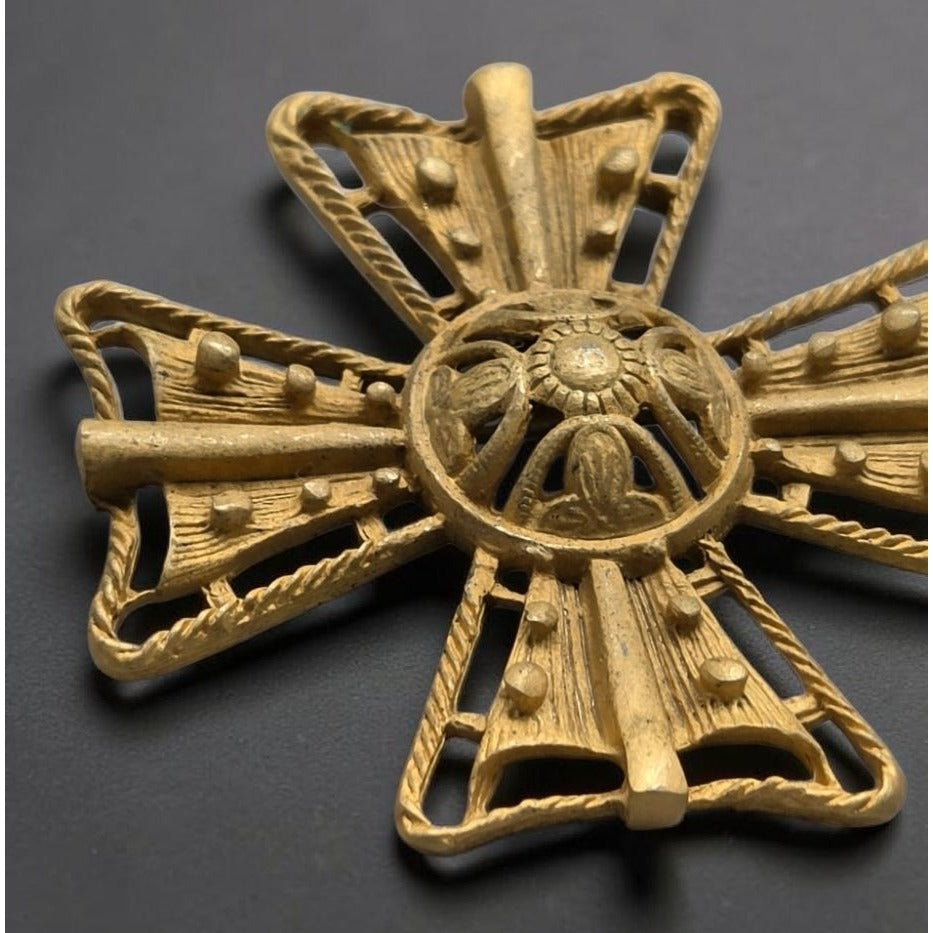 Vintage St. John Style Gold Tone Maltese Cross Brooch Pendant Statement Pin