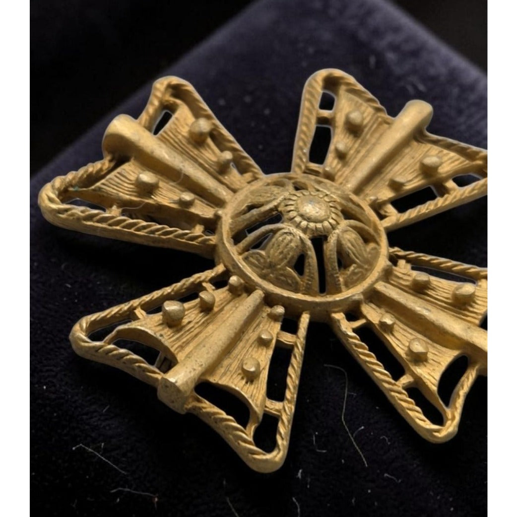 Vintage St. John Style Gold Tone Maltese Cross Brooch Pendant Statement Pin