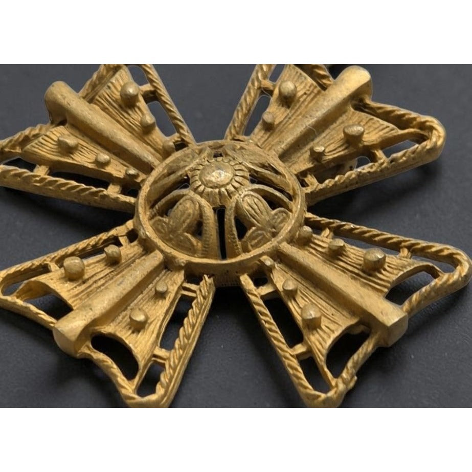 Vintage St. John Style Gold Tone Maltese Cross Brooch Pendant Statement Pin