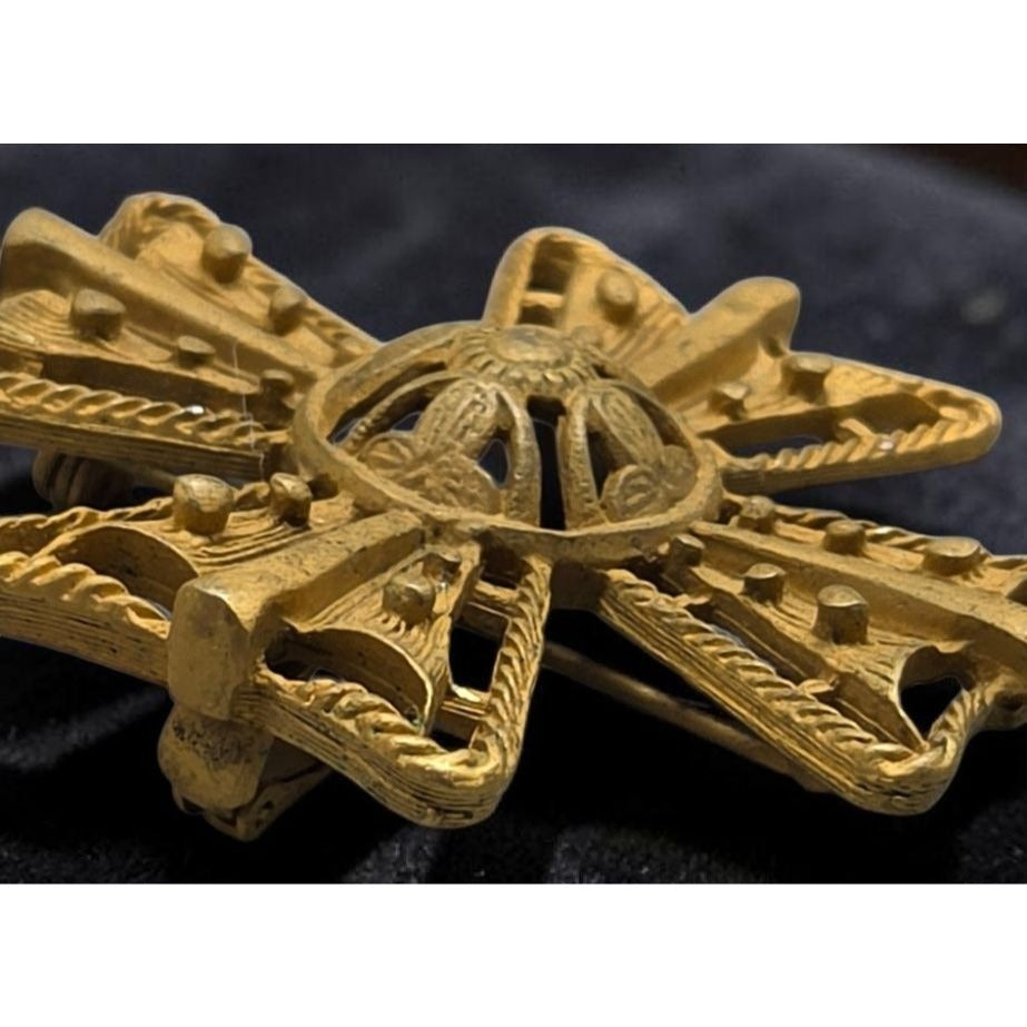 Vintage St. John Style Gold Tone Maltese Cross Brooch Pendant Statement Pin