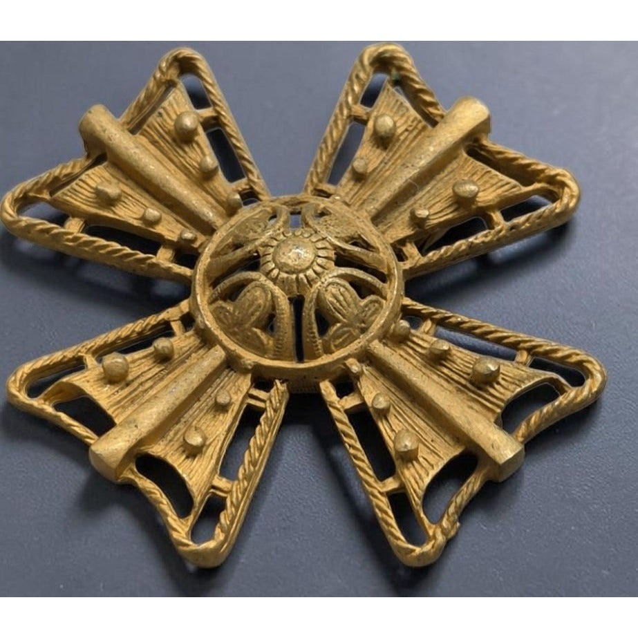Vintage St. John Style Gold Tone Maltese Cross Brooch Pendant Statement Pin