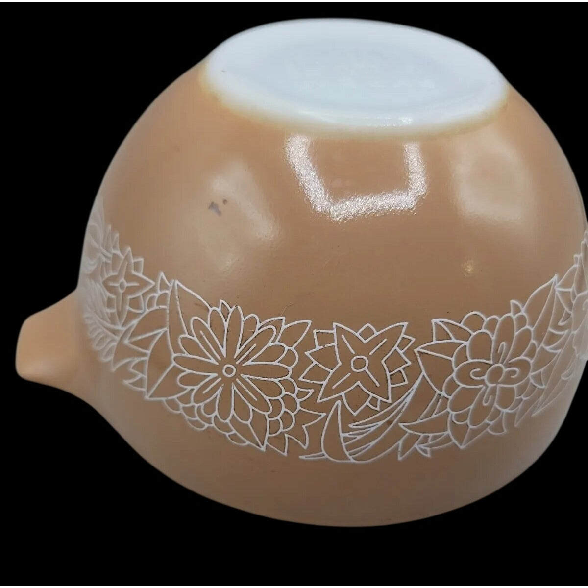 Vintage Pyrex 441 Woodland Cinderella Nesting Bowl 750 ML 1 1/2 Pint Tan White